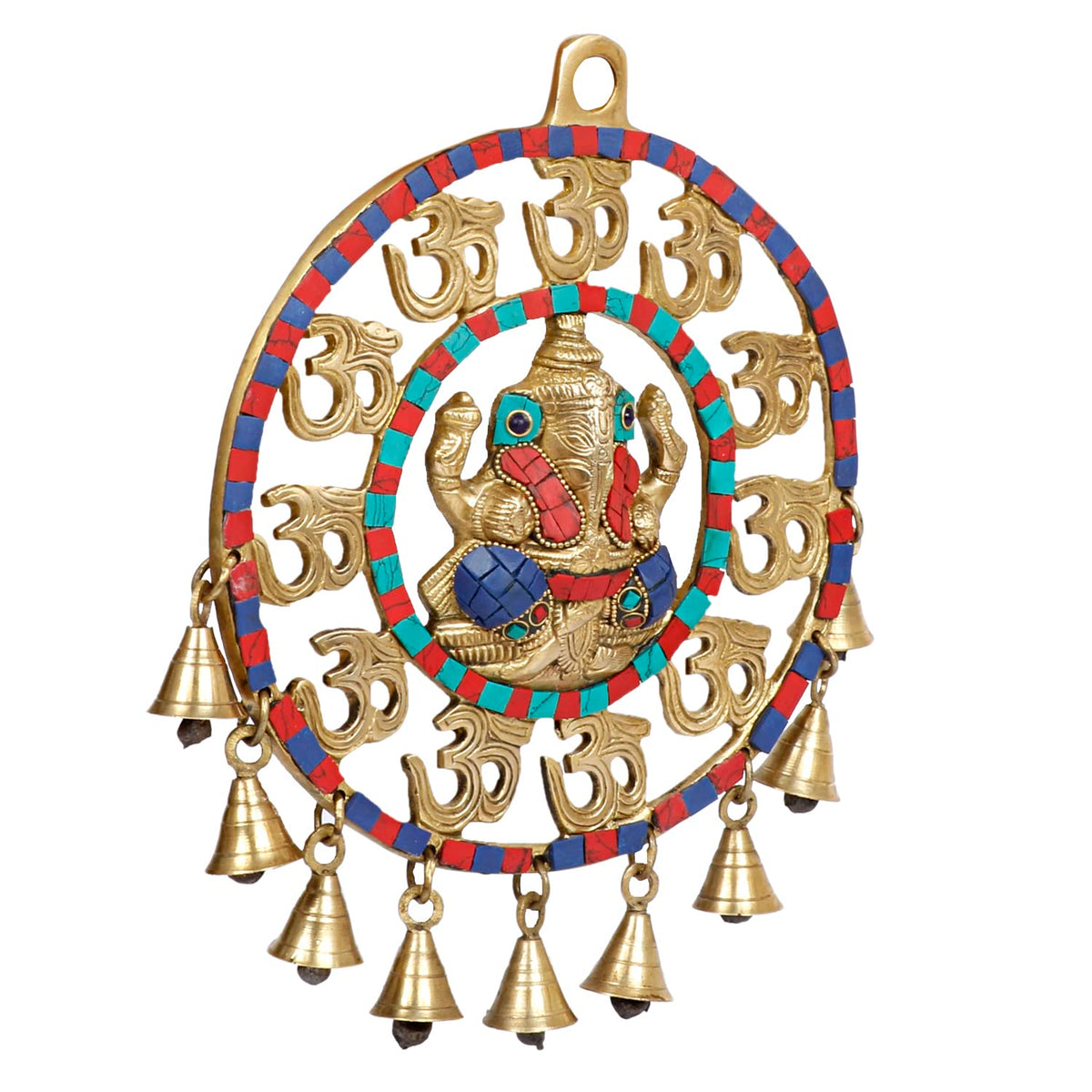 SVARUP Brass Om Ganesha Wall Hanging with Bells Showpiece 11 Inch
