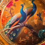 Go Hooked Gold Metal Decorative Tray Set of 2 | Round Peacock Artwork Accent Trays for Home Décor, Coffee Table Decoration, Romantic Valentine Gift & Premium Interior Styling (8/10 Inch)