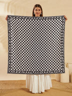 Ravaiyaa - Attitude is everything Sanganer Hand Block Printed Scarves Pure Cotton Scarf Square Hijab Dupatta 40 X 40 Inch (Black & White Checked)