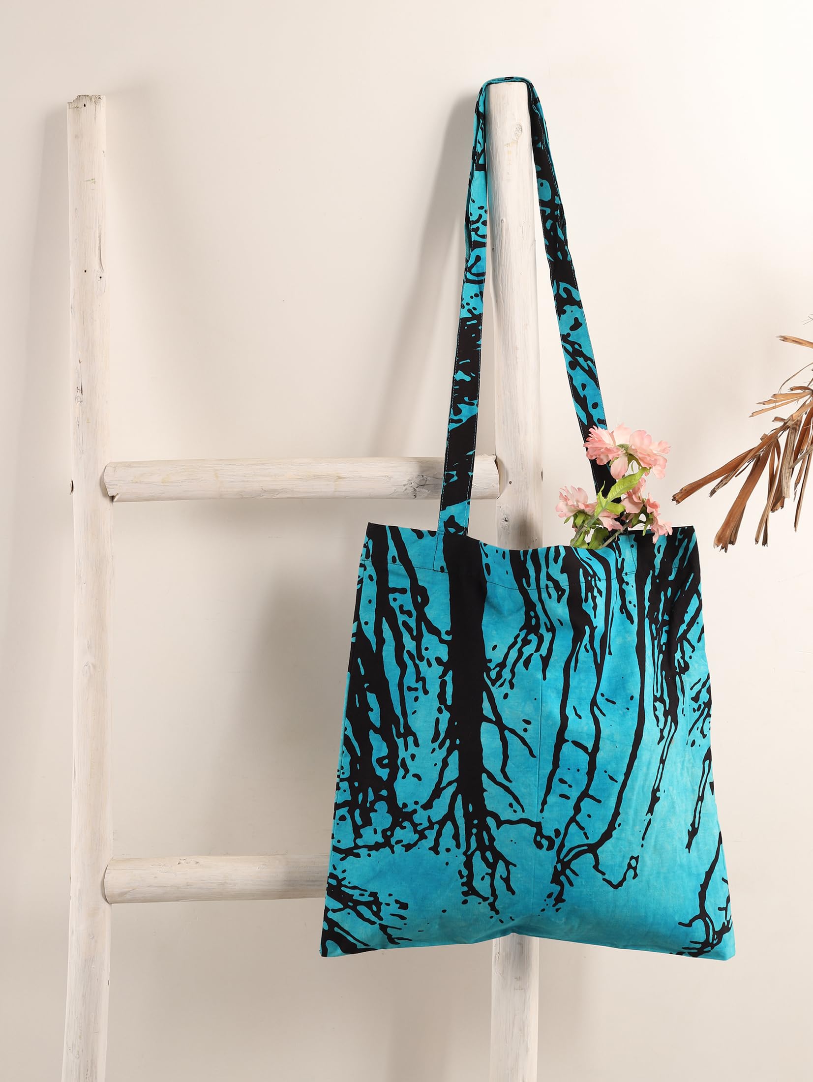 Ravaiyaa - Attitude is everything Cotton Shoulder Bag/Tote Bag For Women| Printed Multipurpose Handbag With Top Zip | Best For Shopping, Travel, Work, Beach, Office, College (Turquoise Dark Forest)