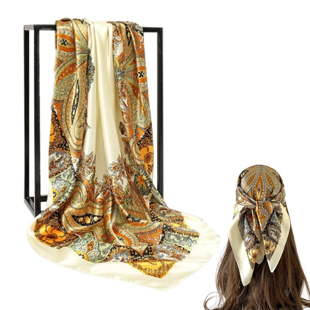 AstonAndia Silk-Like Square Scarf for Women, 90 x 90 cm Printed Head Scarf