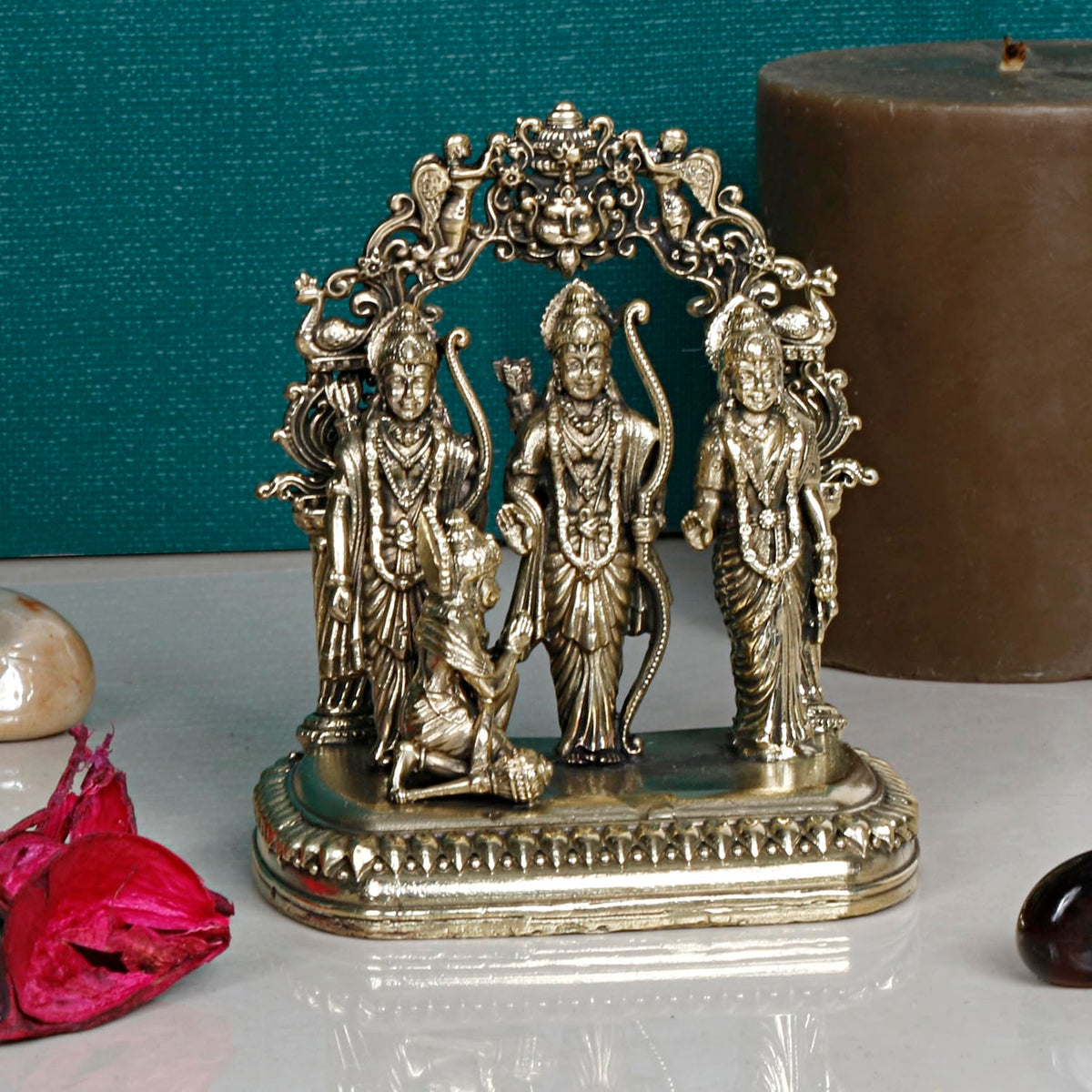 ARTVARKO Ram Darbar Brass Statue Shree Ram Ji Sita Laxman Hanuman Home Décor Puja Murti for Mandir Temple (Small Size -7x5.5x8 cm)