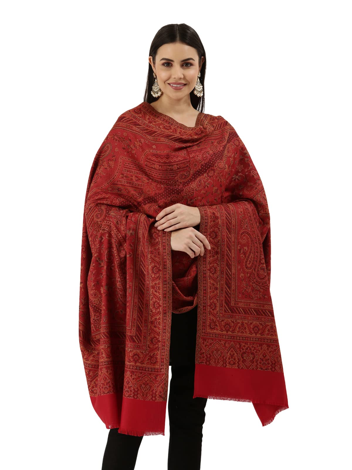 Pashmoda Women Noor Kashmiri Royal Paisley Design Jamawar Shawl (Size: 101 X 203 Cms)