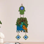 Artvibes Tree of Life Deer Family Evil Eye Wall Hanging Decor | Nature Inspired Nazar Battu Protection Ornament | Rustic Spiritual Accent for Home Entrance | Living Room | Gift Item (WH_85146N)