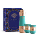 INDIAN ART VILLA Copper Drinkware Set - Pure Copper Water Bottle (1000 ML) & 2 Glasses (320 ML) in Turquoise Silk Finish, Perfect for Home, Office, Diwali, and Wedding Gifts