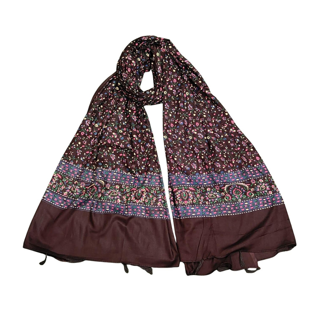 JAHAN TEXTILE Floral Printed Scarf for Women | Soft Lightweight Dupatta/Stole with Tassels | Elegant Ethnic & Casual Wear Wrap | Stylish Designer Shawl for All Seasons (Brown)