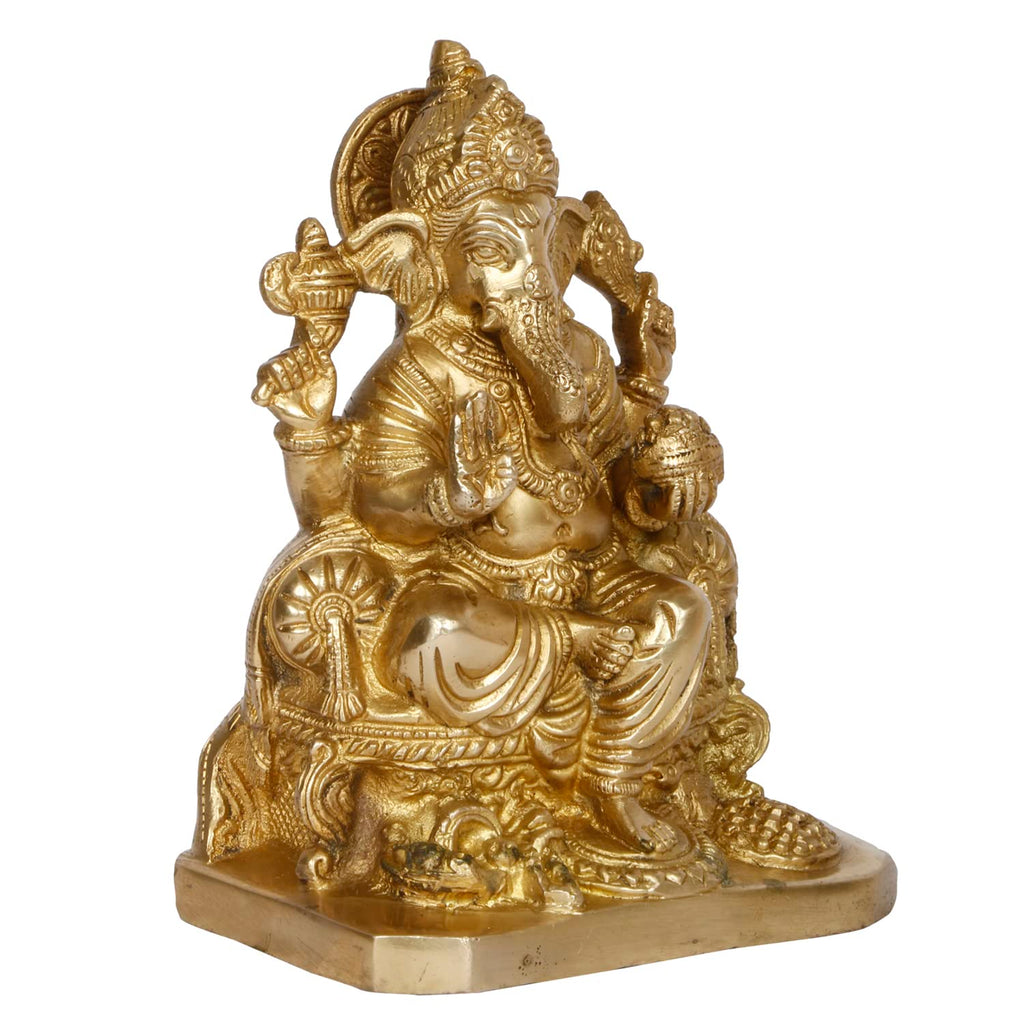 ARTVARKO Brass Ganesh Statue Murti Blessing Ganesha Idol Vinayak Ganpati Sitting Home Entrance Décor Temple Puja Height 6.5 Inch