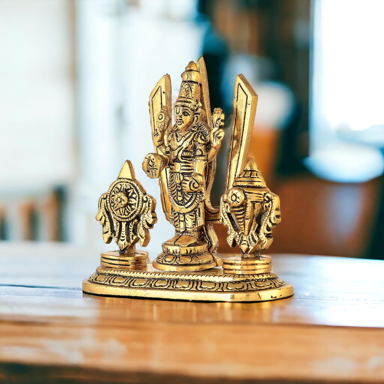 KridayKraft Lord Tirupati Balaji Venkateswara Swami with Shank chakar Tilak Namah Gold Plating Antique Decorative for Car Dashboard Home & Office Table Showpiece Figurines