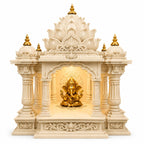 Premium Lotus Mandir for Home Decor | LED Temple | Customizable (Hanuman, Ivory, Small)