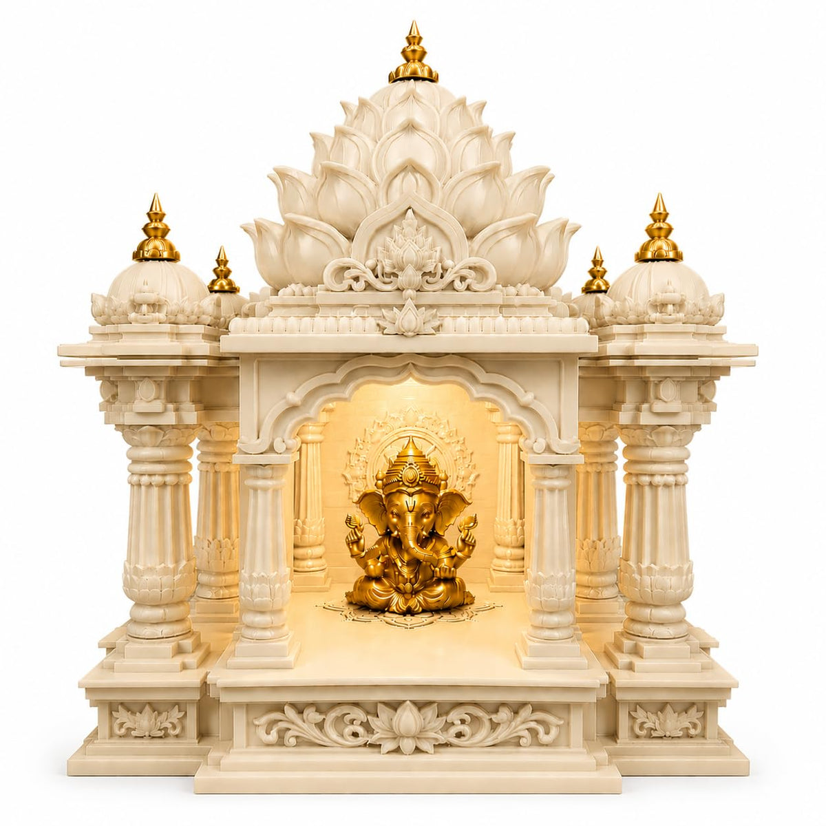 Premium Lotus Mandir for Home Decor | LED Temple | Customizable (Goddess Lakshmi, Ivory, Medium)
