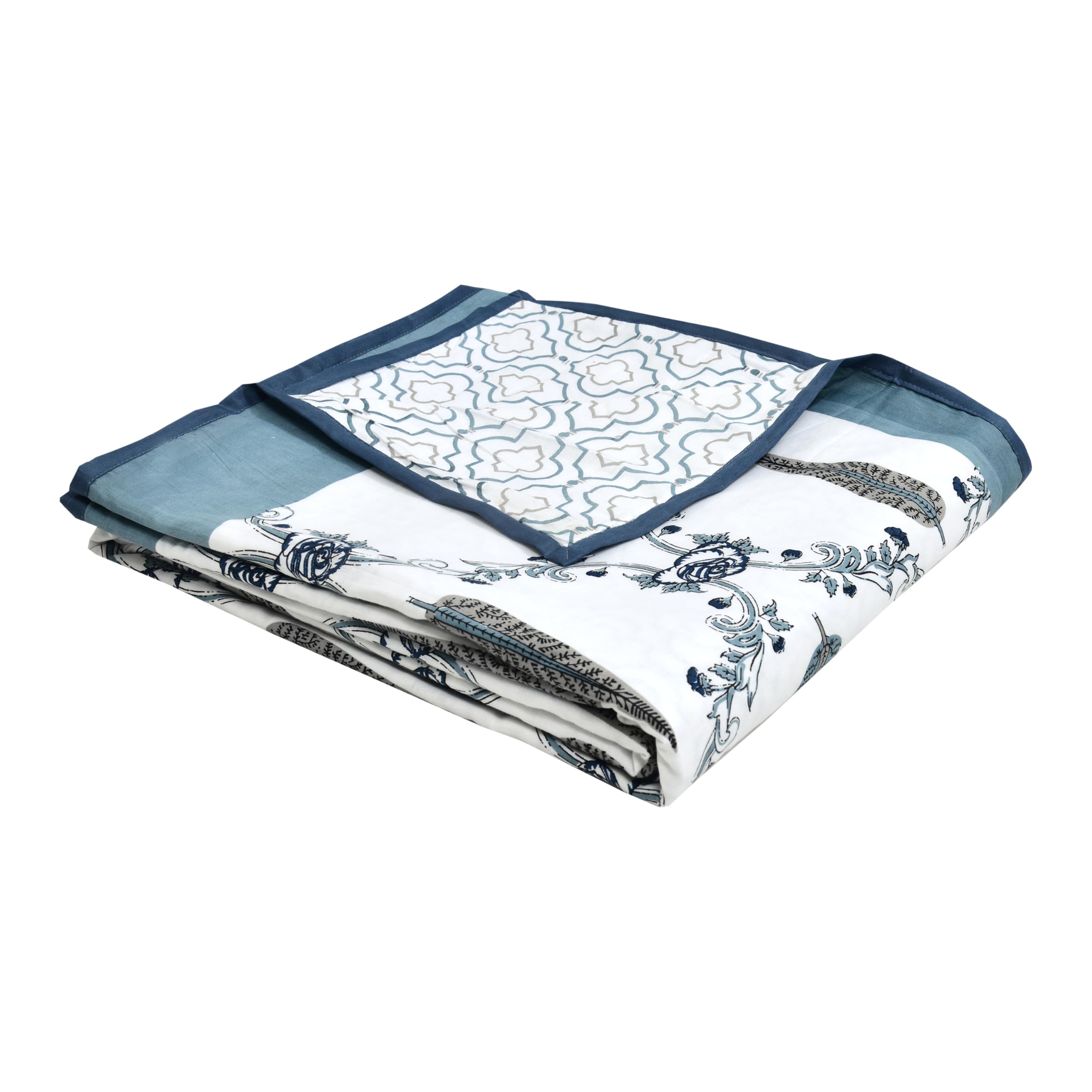 BLOCKS OF INDIA Hand Block Printed Cotton Single Size Reversible Malmal Dohar for Summer (Grey Patti) Kafalo