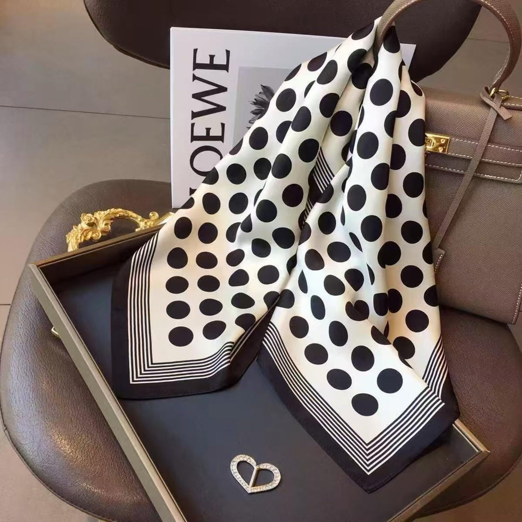 SALTY Classic Retro Black Polka Silk Scarf for Women | Head Scarf for Girls Soft, Lightweight | Stole for ladies | Hair Scarf | Latest Scarves for Girl | Spring, Summer, Fall Fashion Accessory