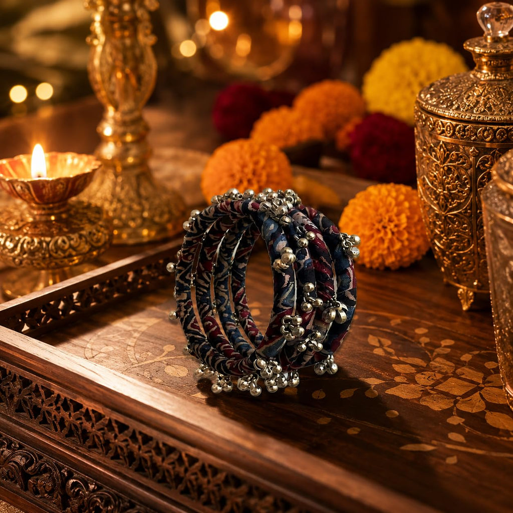 Handcrafted Fabric Bangles Set for Women & Girls with Ghungroo | Traditional Ethnic Cloth Wrapped Bangles | Floral Print Bracelet Set | Lightweight Fashion Jewelry for Festivals, Wedding & Daily Wear