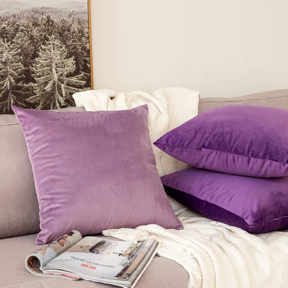 Khooti Velvet Cushion Cover, 18x18 | Purple | Pack of 3 | Solid Plain Soft & Smooth, Decorative Cushion Covers for Living Room, Bedroom, Couches, Chairs, Sofas, Beds & Home Decor