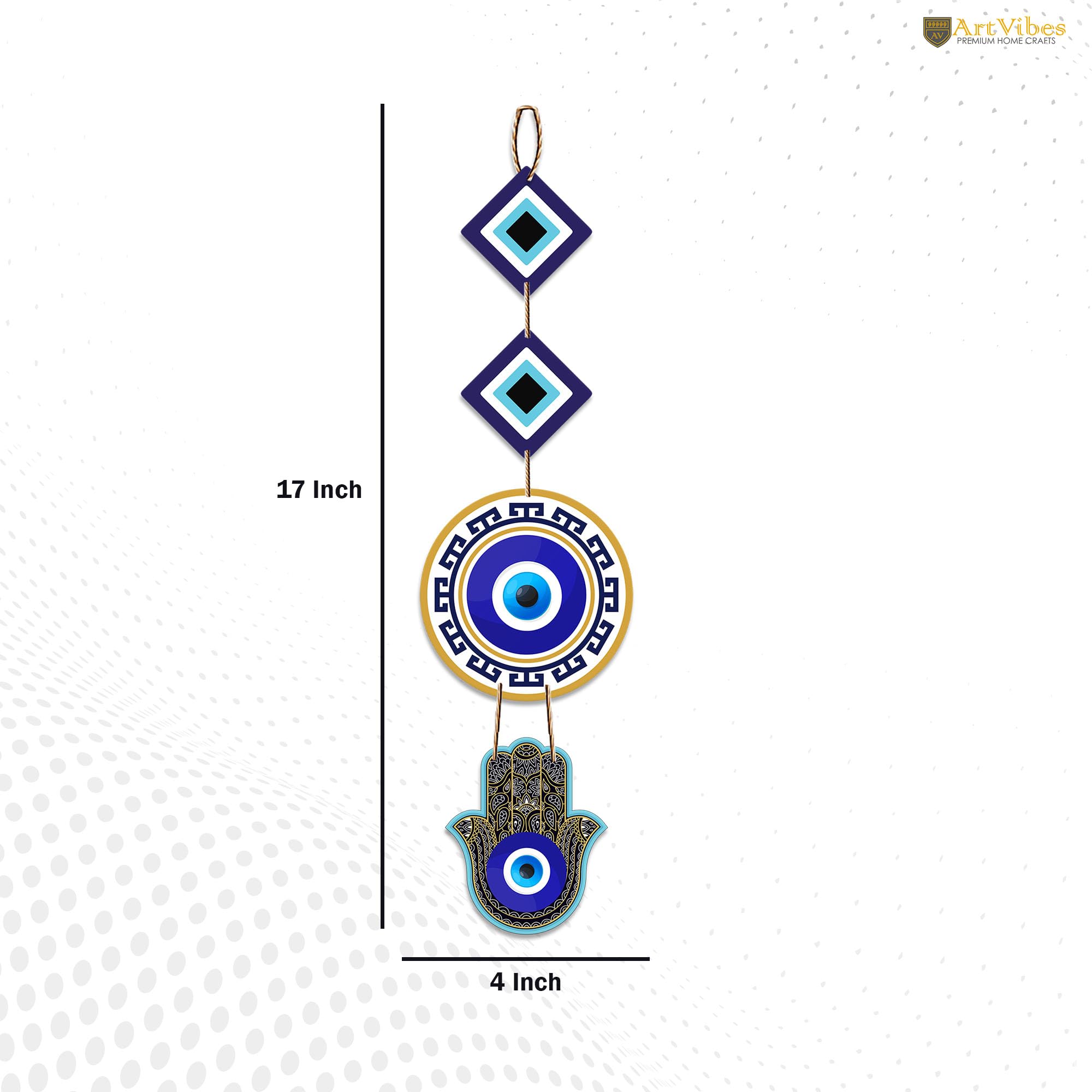 Artvibes Hamsa Hand MDF Wood Wall Hanger Ornaments For Vastu For Home Decoration | Livingroom | Spiritual Decor Items | Wall Illustrations | Ethnic Wall Decor | Wall Art Print (WH_8509N)