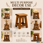 GaxQuly Teakwood Mini Wooden Stool Plant Stand, Small 9.5cm Decorative Pedestal Risers, Handcrafted Teak Wood Candle & Accessory Display Holder for Tabletop Home Decor (Brown, 2pcs)