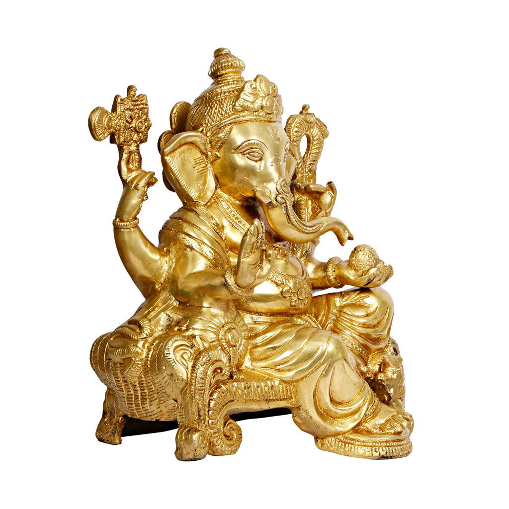 ARTVARKO Brass Lord Ganesh Murti Ganesha Idol Ganpati Vinayak Chaturbhuj Bhagwan Statue for Home Entrance Deco Gift 11.5 Inch.