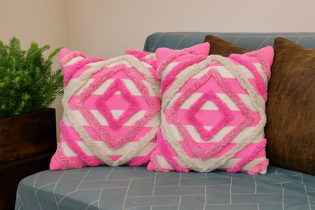 Furnistitchs Premium Decorative Throw Cushion Pillow Cover Boho Home Decor - Living Room Bedroom Couch Sofa Cushion Covers 16 inch x 16 inch (2, Cream Geometry)