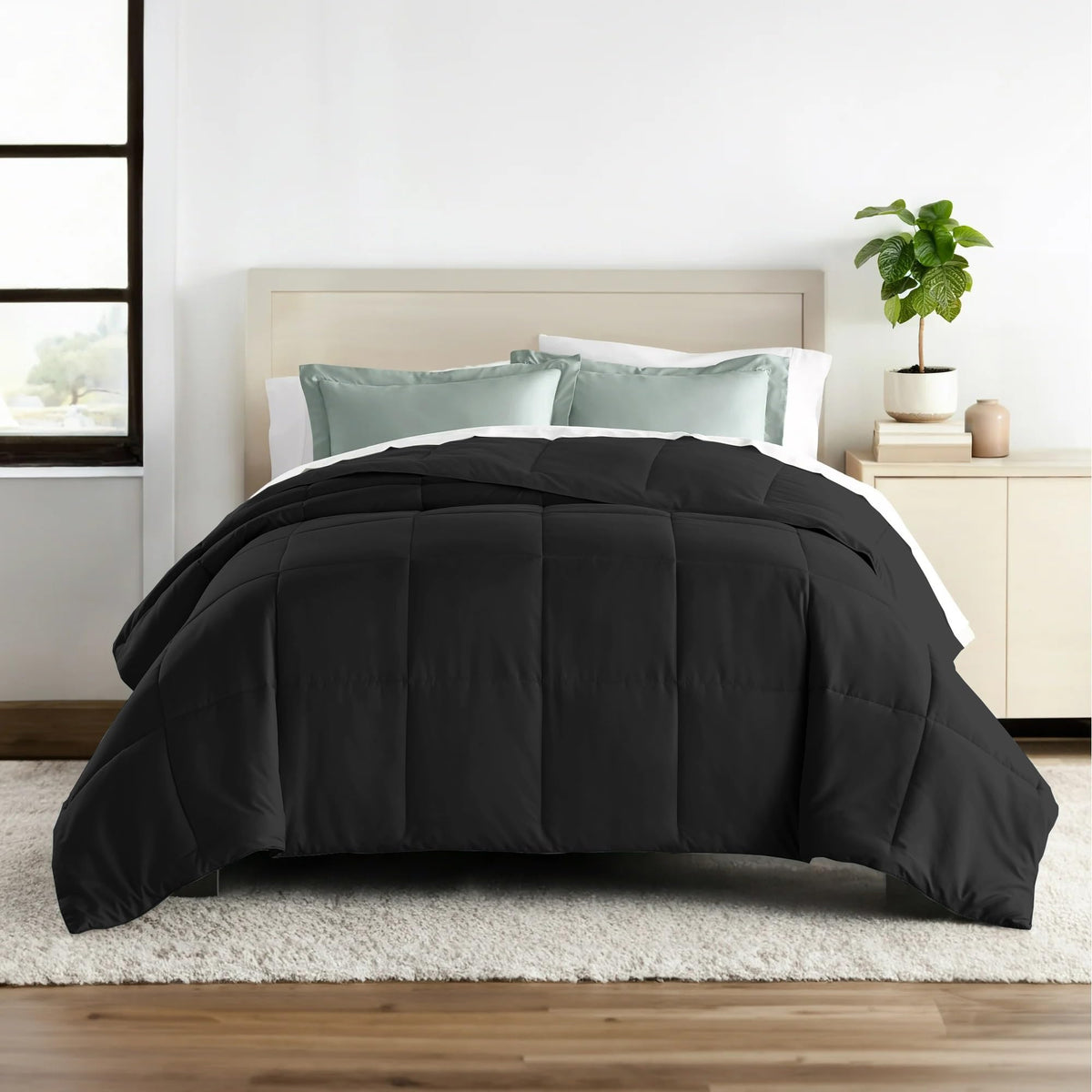 ALISHIBA CASA Hotel Collection 150 GSM All Season Comforter Double Bed AC Blanket/Quilt/Rajai Soft & Breathable Microfiber Lightweight (90 X 100 Inches) - Double Bed Comforter - Black Color Kafalo
