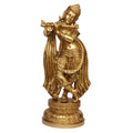 ARTVARKO Pure Brass Lord Bhagwan Krishna Idol Murti with Flute Statue for Home Temple Decor Entrance Gallery Gift 18-inches,