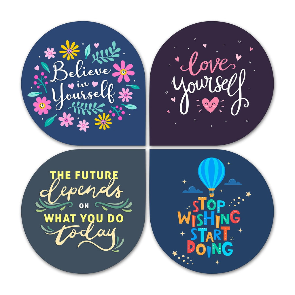 Artvibes Believe in Your Self Inspirational Quote MDF Wood Wall Hanger Ornaments For Home Office | Quotes Decor Item | Motivational Wall Decor | Wall Accent | Graphic Art | Gifts (WH_8413NV), Set of 4