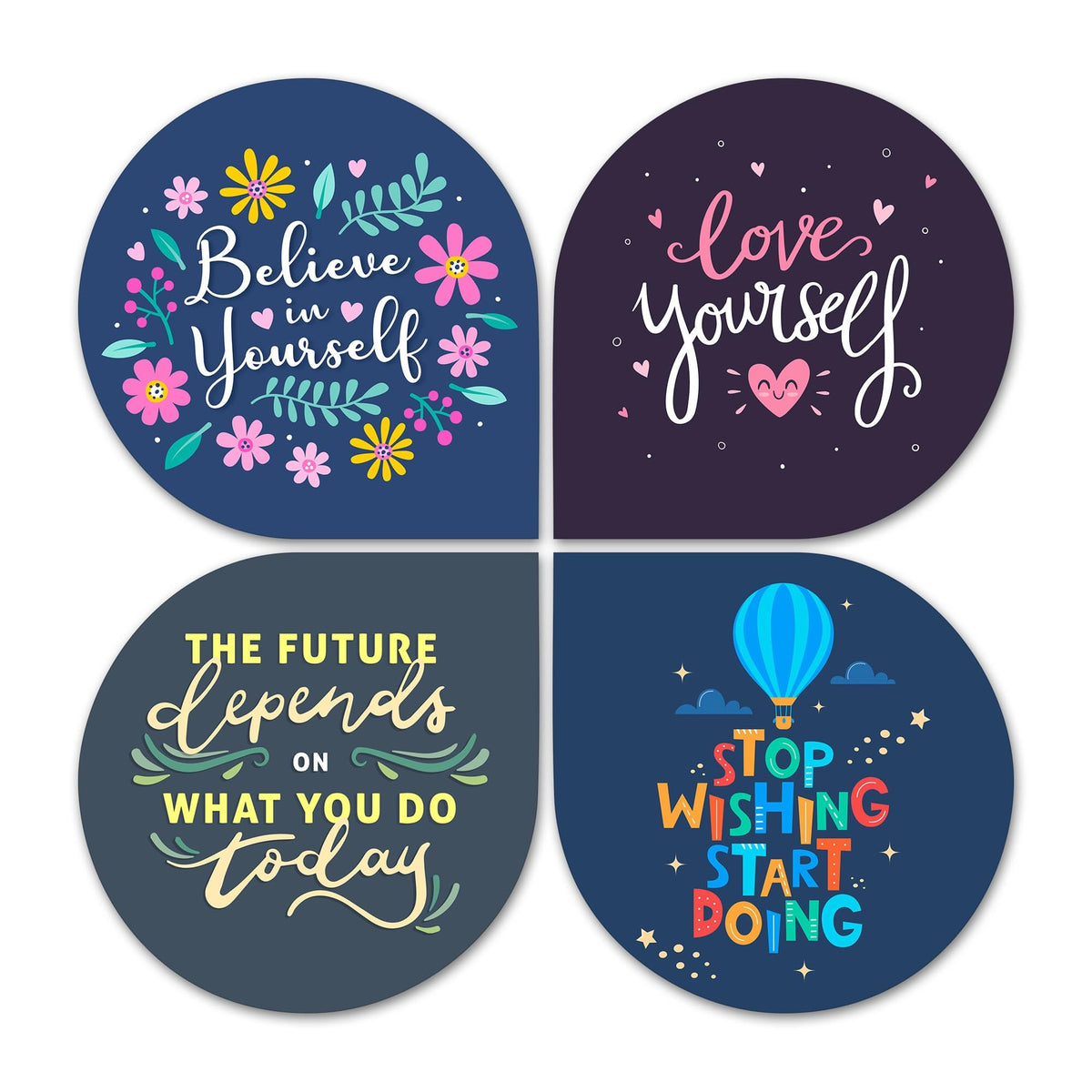 Artvibes Believe in Your Self Inspirational Quote MDF Wood Wall Hanger Ornaments For Home Office | Quotes Decor Item | Motivational Wall Decor | Wall Accent | Graphic Art | Gifts (WH_8413NV), Set of 4