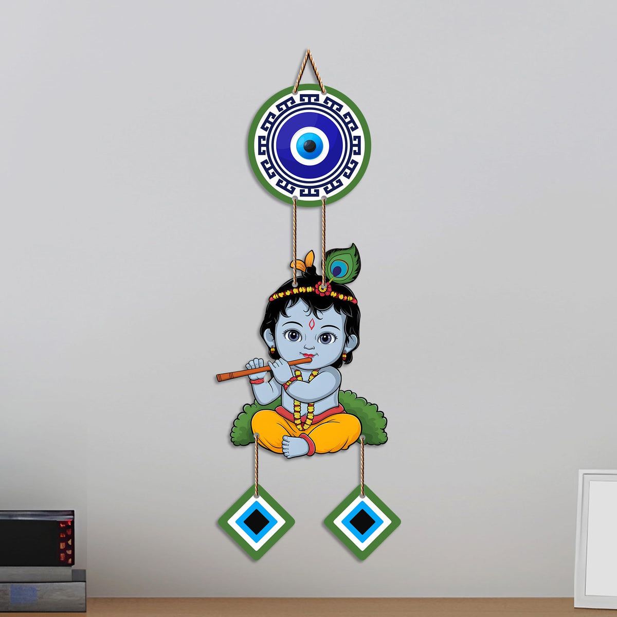 Artvibes Baby Krishna Evil Eye Wall Hanging for Home Entrance Door Decor | Nazar Battu Protection Hanging for Living Room Bedroom Temple | Vastu Positive Energy Decorative Gift (WH_8571N)