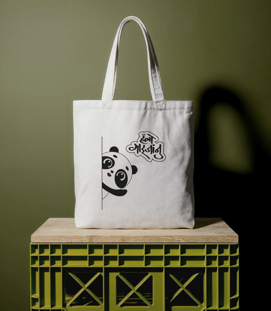 Reusable Cotton Fabric Cute Panda Printed Tote Bag Ideal for Travel Shopping College & Office Use