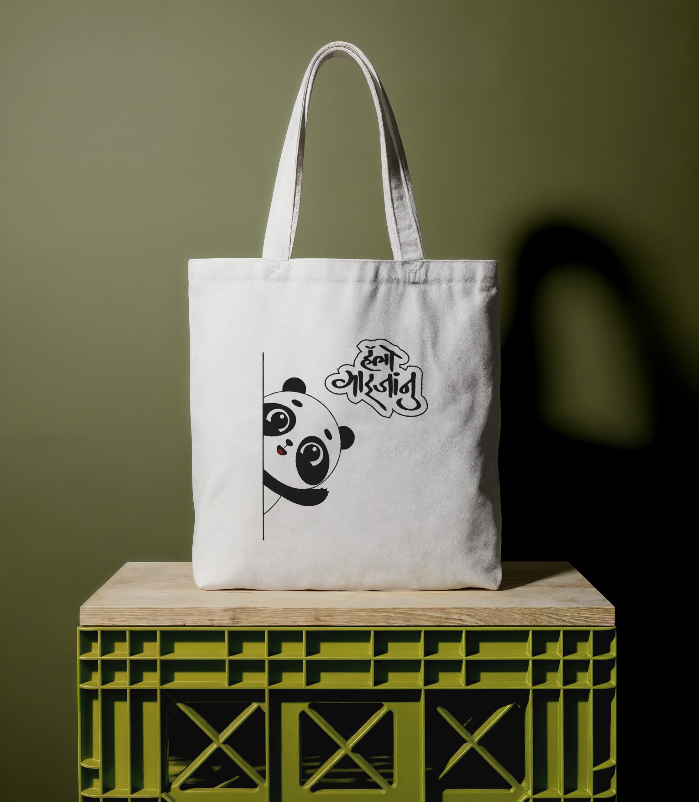 Reusable Cotton Fabric Cute Panda Printed Tote Bag Ideal for Travel Shopping College & Office Use