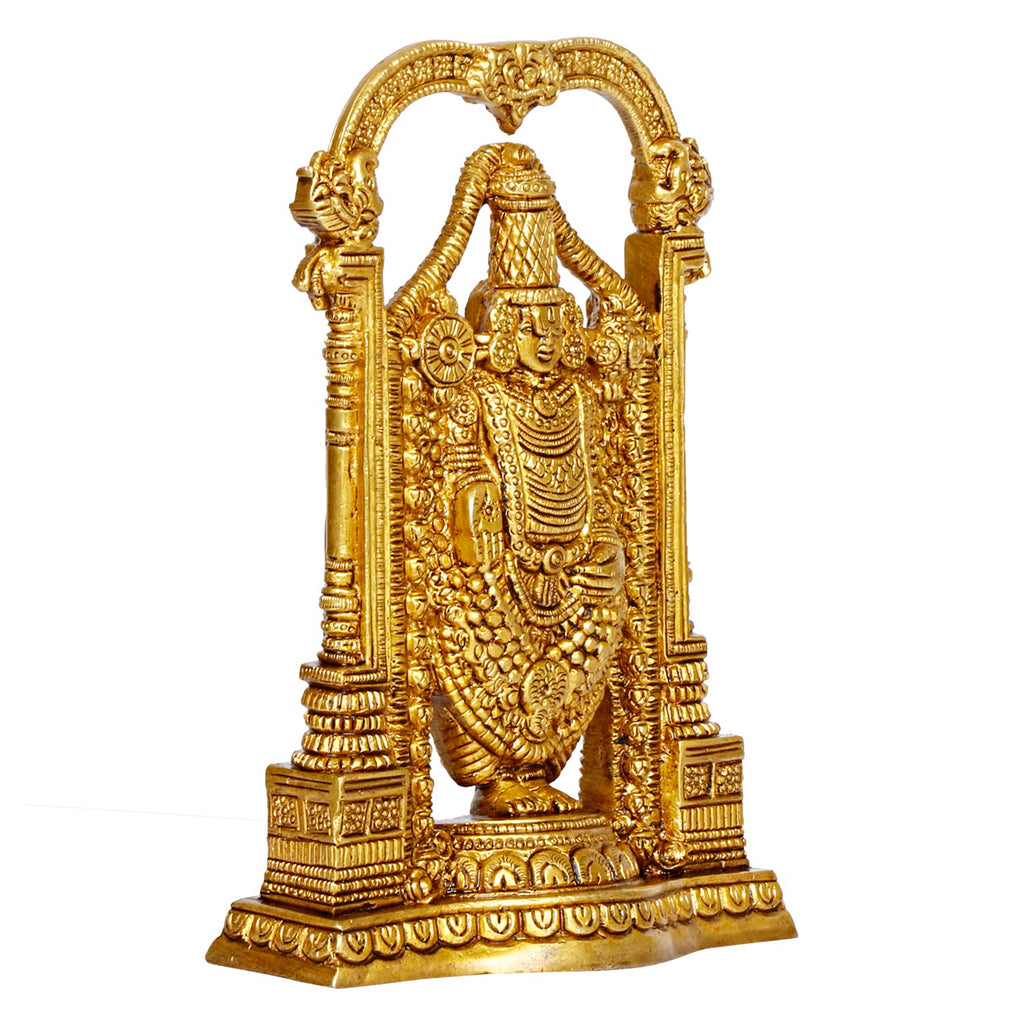 ARTVARKO Brass Tirupati Balaji Venkateshwara Idol Vishnu Chakra Namah Shankh Statue Murti Lord Srinivasa for Home Office Temple Decor Gift 8 Inch
