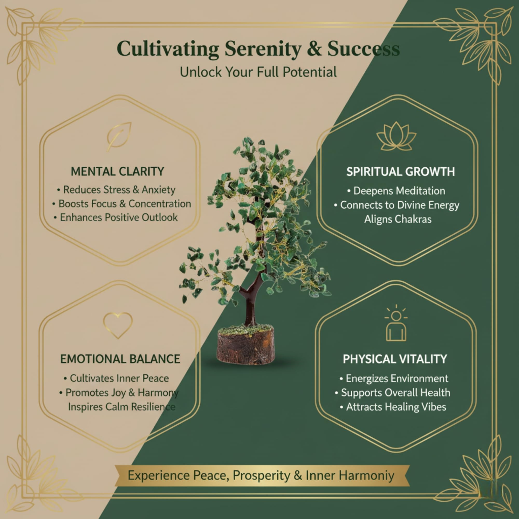 CALMINDS Green Aventurine Crystal Wooden Tree | Natural Luck & Prosperity Gemstone Bonsai with Wooden Base | Crystal Tree for Positive Energy | Good Luck Tree
