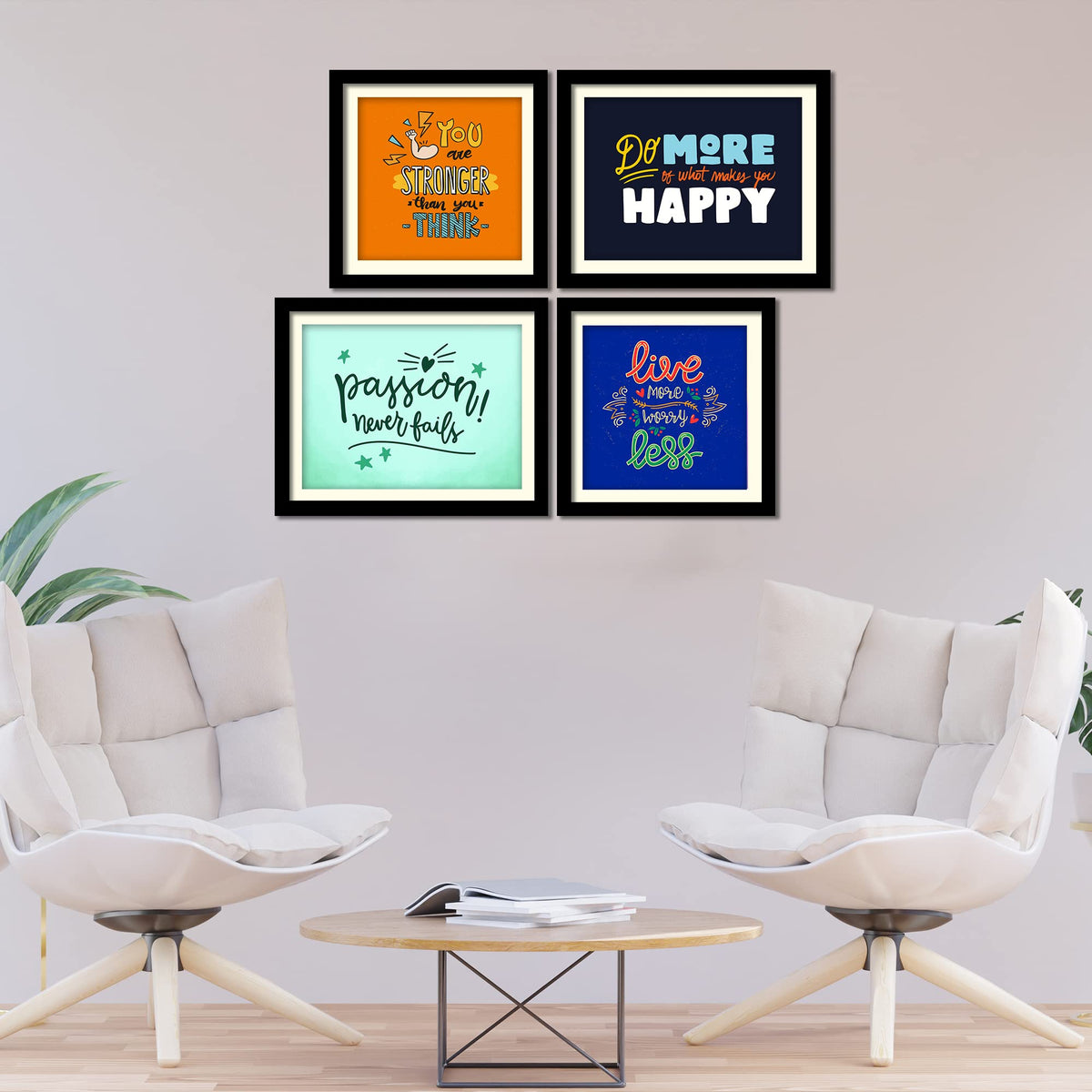 VIBECRAFTS You are Stronger Quotes Wall Hanging Frame Set of 4 For Office Digital Reprint Posters with Synthetic Wooden Home | Decorative Gift Item (15 x 12 inch) (PFVC4Pcs3_1516)
