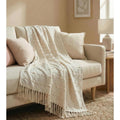 24x7 Home Store Decorative Sofa Throw Blanket with Tassel Fringe, Boho Style, Cream and Navy (Beige, Zig Zag Throw) Kafalo