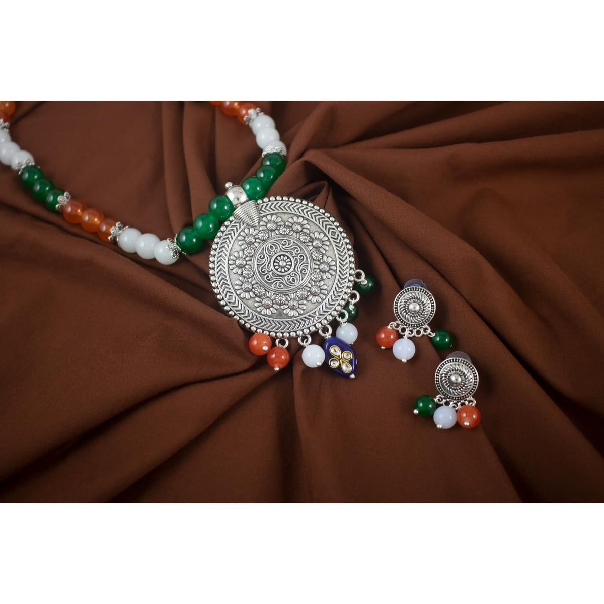 JFL - Jewellery for Less Tri Color Necklace set Handmade Patriotic Jewellery for Independence Day/Republic Day Women & Girls.