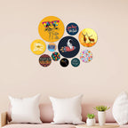 Artvibes Great Things Take Time Round Shape MDF Wooden Wall Decor Items | Motivational Wall Decor | Wall Poster | Graphic Art | Gift Items | Office Wall Decoration Items (WPS_105N), Set of 11