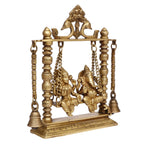 ARTVARKO Brass Laxmi Ganesha on Swing Jhula with Hanging Bells Luxmi Ganpati Jhoola Murti for Home Decor Office Mandir Gift