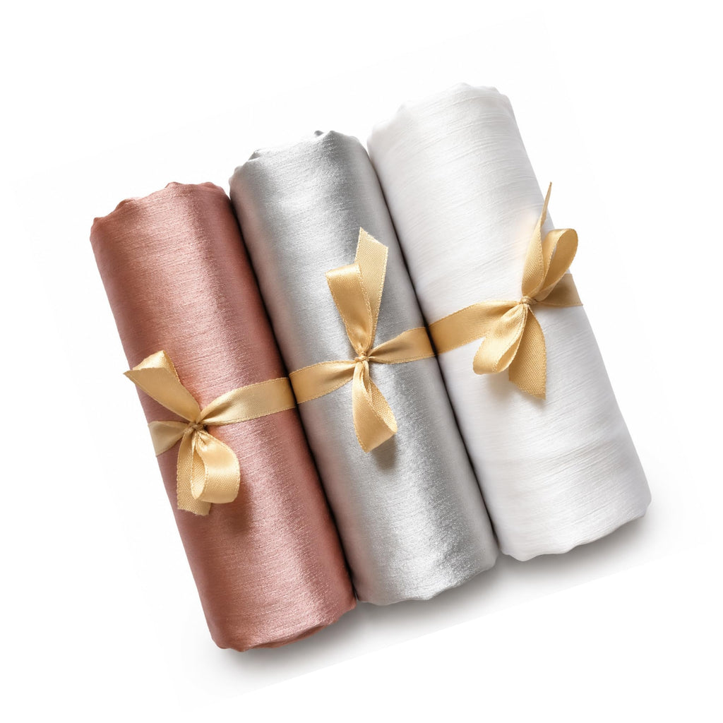 Leaf & FEATHER™ Muna Satin Hijab Scarf for Women | Pack of 3 Hijab Set | 200 x 70 cm | Silky Smooth & Lightweight | Premium Everyday Color Collection (8. Rose Taupe - Pearl Silver - Ivory White)