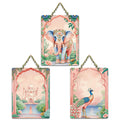 Artvibes Taj Mahal, Peacock & Elephant Royal Indian Modern Art Wooden Wall Hanger for Home Decor | Handcrafted Art | Aesthetic Wooden Decor | Graphic Artwork | Unique Gift (WH_9655NN), Set of 3