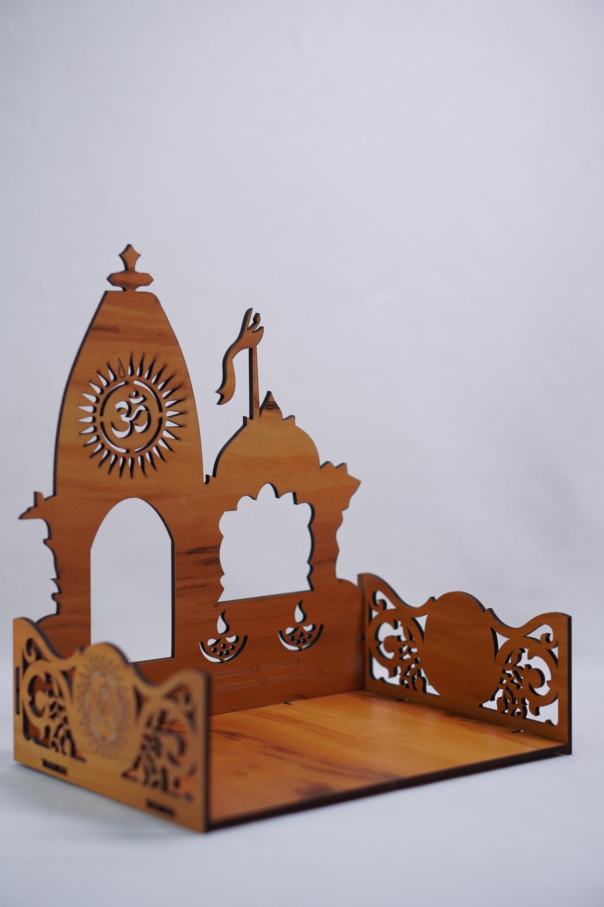 EXPRO Wooden Wall Mounted Pooja Mandir for Home & Office, Wooden Temple for Home Decor Hanging Pooja Stand for Idols | Height: 5 | DIY (Do-It-Yourself) (Height 5 | OM Design-2)