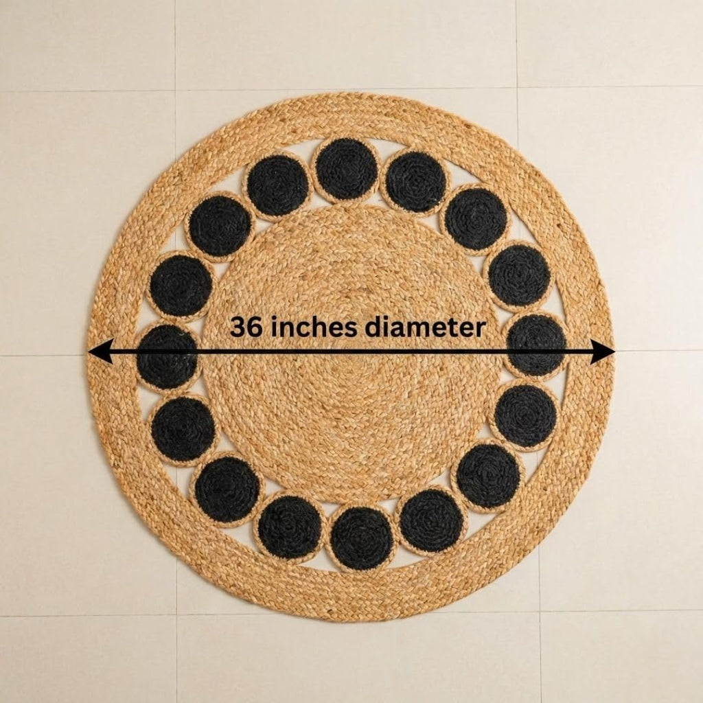 ATRANGI STUDIO Round Jute Rug | Handwoven Braided Design Mat | Circular Floor Rug for Living Room, Bedroom, Reading Corner | Boho Home Decor | 3x3 feet, Colourful