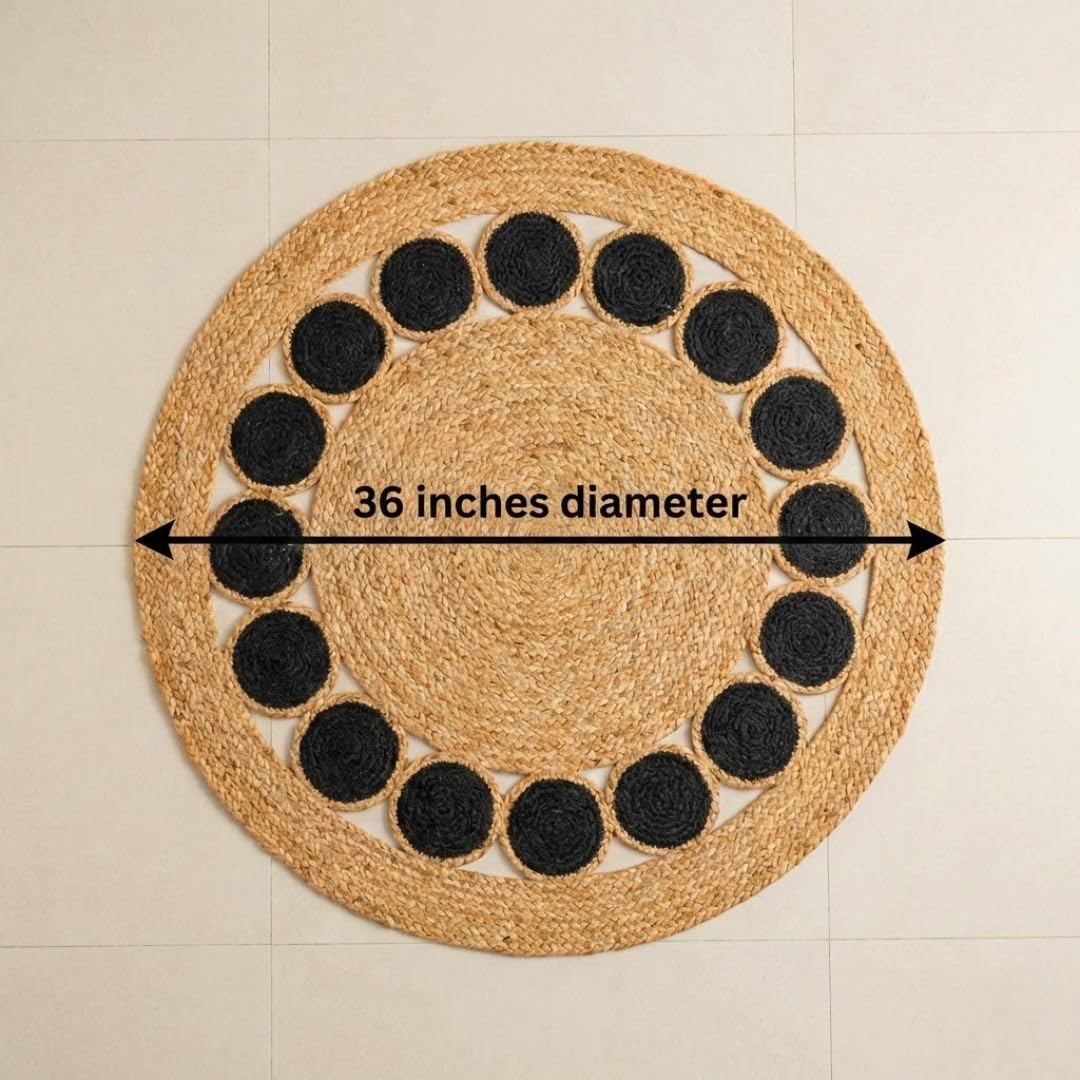 ATRANGI STUDIO Round Jute Rug | Handwoven Braided Design Mat | Circular Floor Rug for Living Room, Bedroom, Reading Corner | Boho Home Decor | 3x3 feet, Colourful