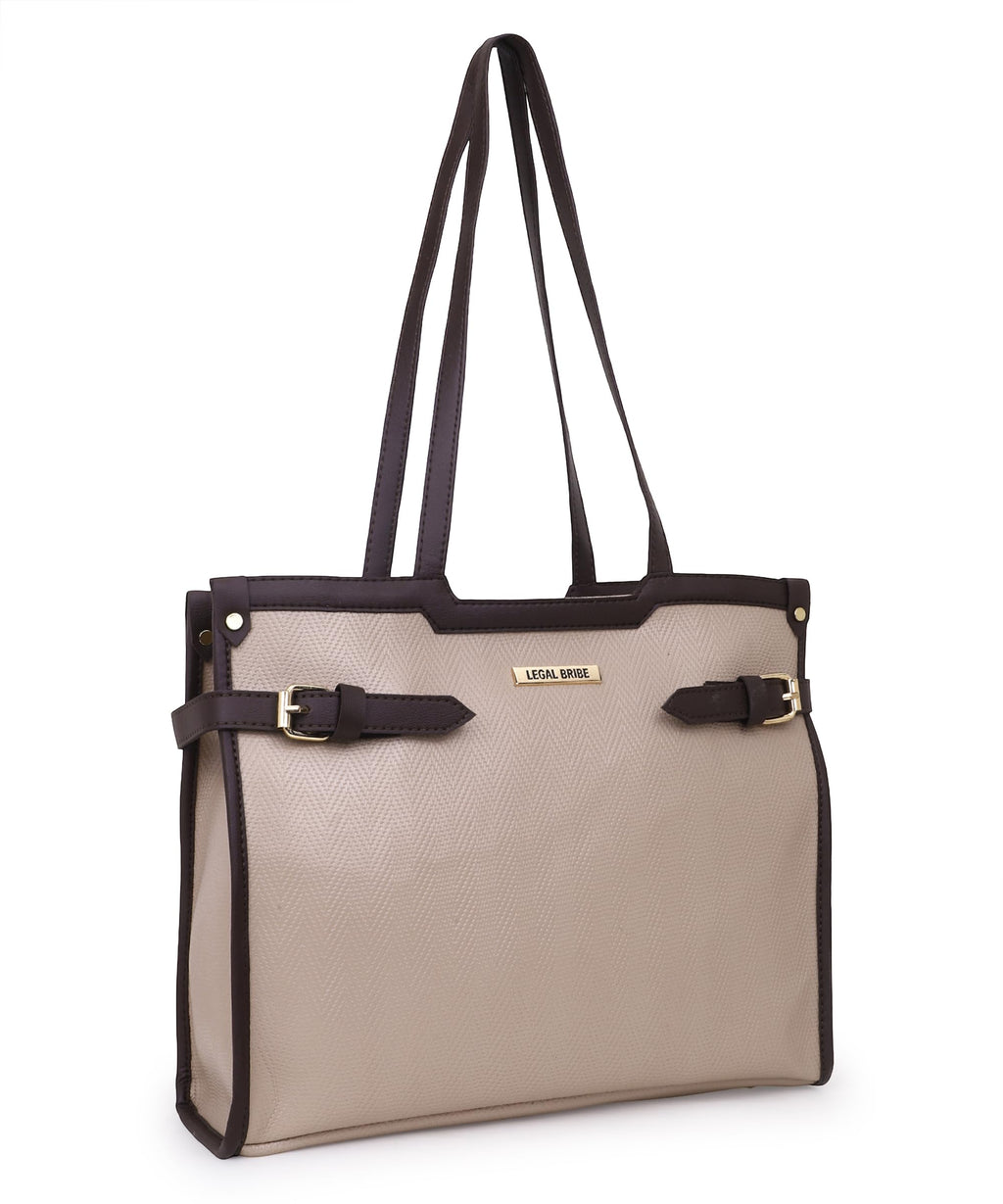 LEGAL BRIBE Stylish Buckle Tote Bag (Cream)