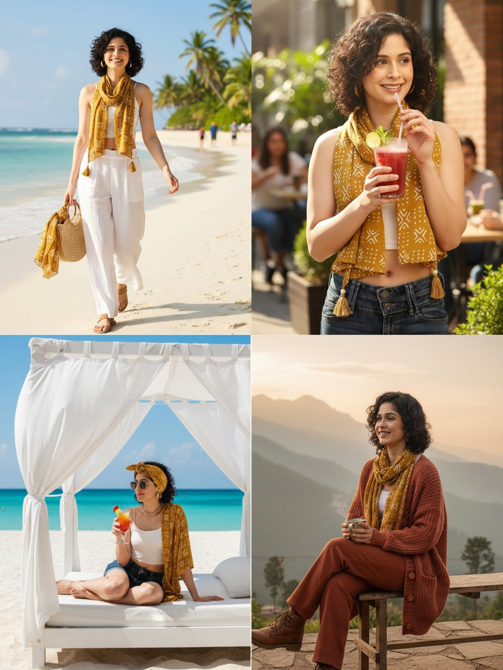 KE KANHA EXPORTS Scarf for Women Boho | Border Print Stylish | Stole for Women Breathable Summer Beach Wrap with Tassels | Multicolour |180 x 50 cm FREE Scrunchie Included