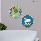 Artvibes Krishna Round Shape MDF Wooden Wall Decor Items | Spiritual Decor Items | Religious Wall Art | Wall Poster | Artwork| Stylish Modern Decor Item | Gift Items (WH_8811N), Set of 2