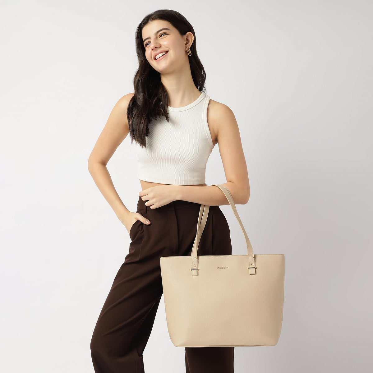 Fastrack PowerCarry Tote for Women| Semi-PU Faux Leather Tote with Zip Closure & Comfy Strap | Spacious 15.12L Handbag for Office, College, or Casual Outfits