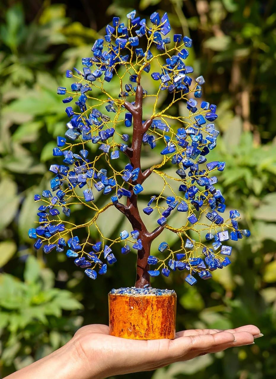 Lapis Lazuli Gemstone Crystal Tree, Bonsai Fortune Money Tree for Good Luck, Home Decor, Office Table Dcor Spiritual Gift (300 Stone) (Lapis Lazuli)