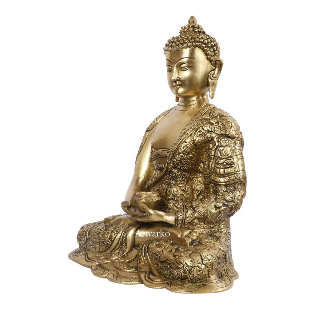 ARTVARKO Dhyan Mudra Buddha Brass Life Story Gautam Buddha Statue Idol for Home Decoration Religious Office Gift Showpiece Vastu Luck Statue 12 Inch Big Decor