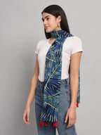 Ravaiyaa - Attitude is everything Women Blue & Green Hand Block Leaf Printed Cotton Tasseled Scarf 71 X 21 Inch