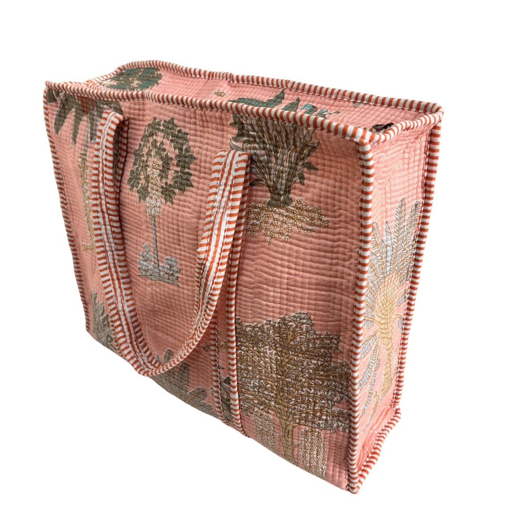 Bazaar Bhoot Edition Premium Cotton Quilted Shopping Tote Bag - Multipurpose Long Lasting Foldable Reusable Bag with zipper for Shopping, Travel & Daily Use - Made in India (Peach)