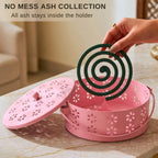 DSH Metal Mosquito Coil Holder with Lid & Handle Ash Catcher Stand for Mosquito Coil Indoor Outdoor Safe Use (Pink)